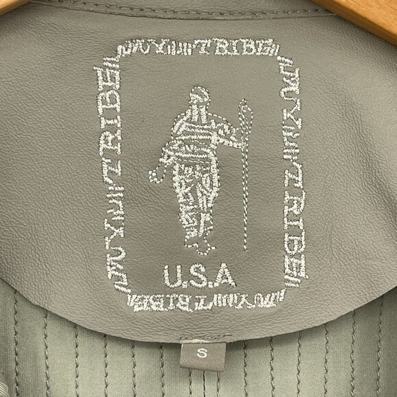 My Tribe Grey Taupe Leather Striped Open Front Waterfall Fitted Jacket - Picture 5 of 8